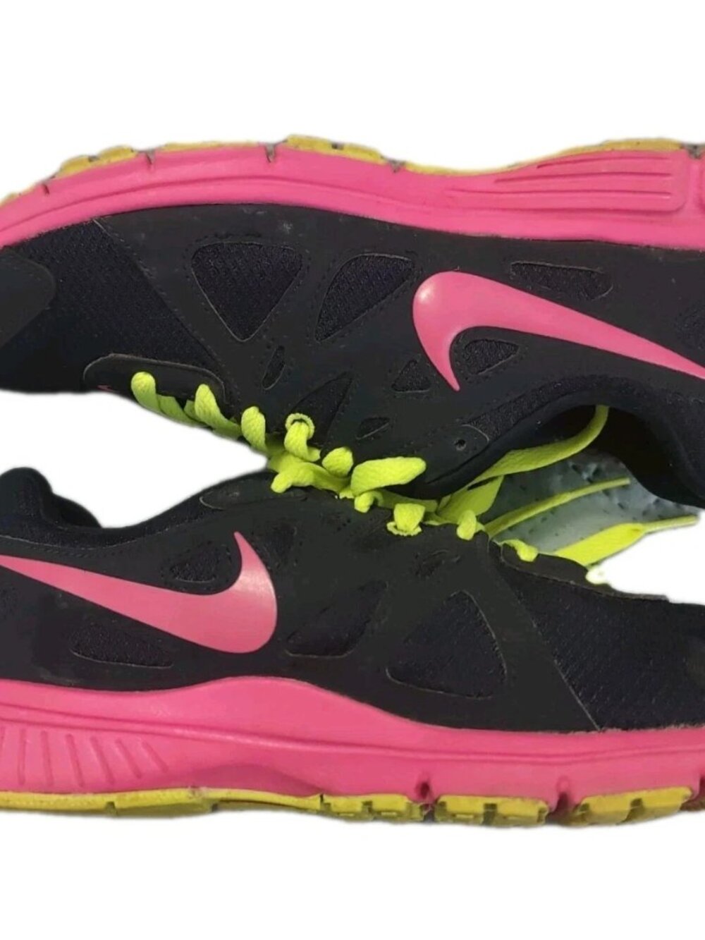Nike Revolution 2 Womens 8 Black Pink Neon Yellow Running Sneakers 554900-463